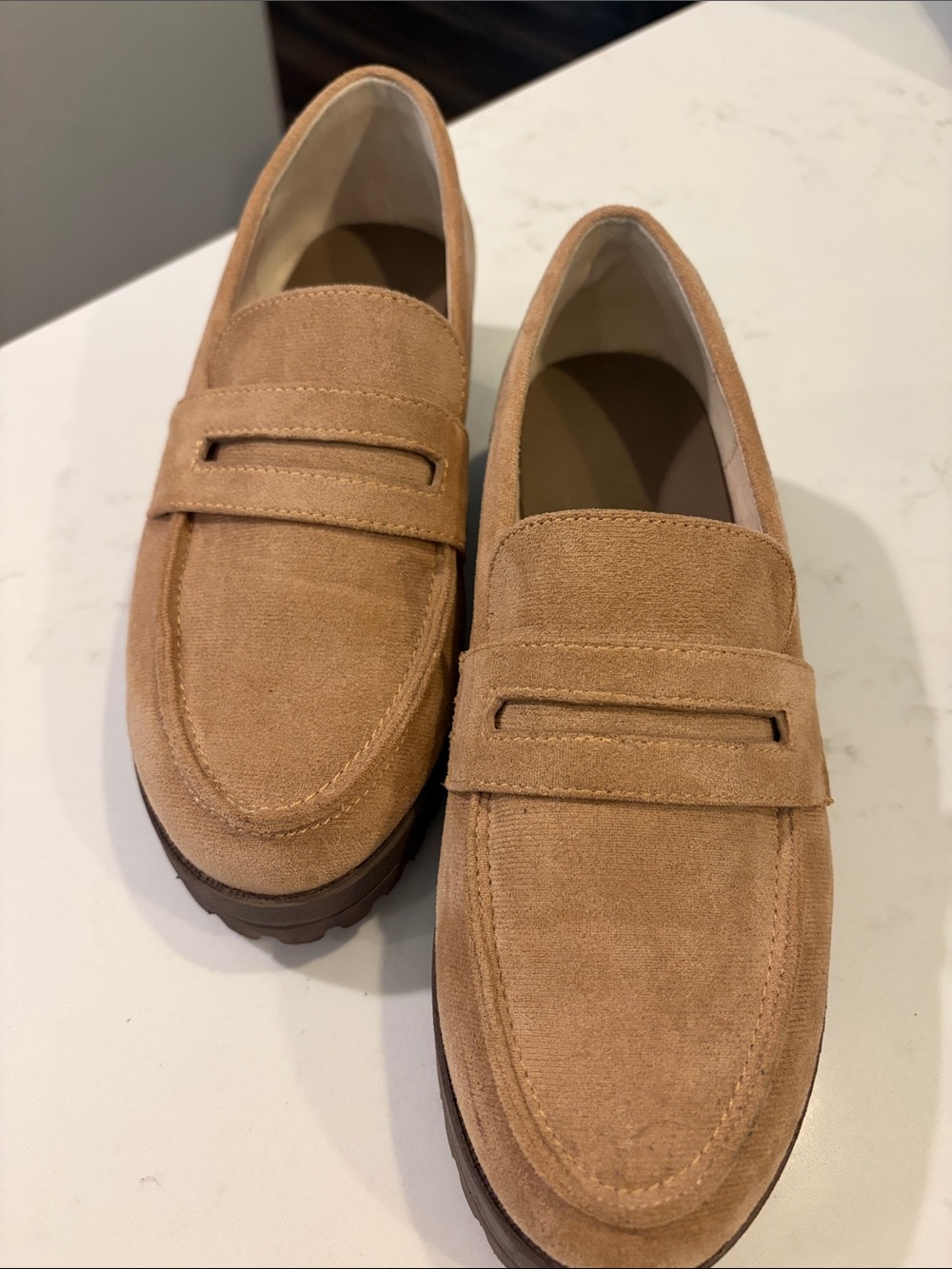 Boutique Corkys Women's Suede Penny Loafer Mules in Light Brown